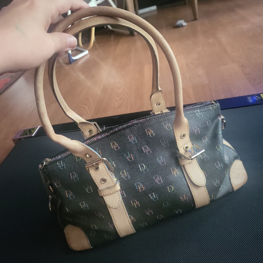 Dooney & Bourke Black Satchel with Tan Accents